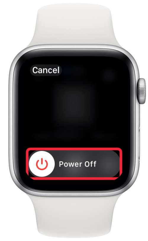 Ausschaltmenü der Apple Watch mit einem roten Kästchen um den Ausschaltschieber