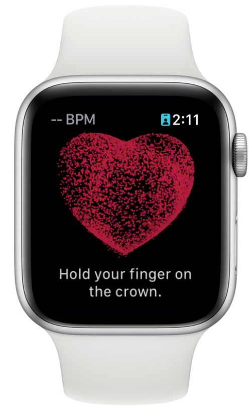 Apple Watch-EKG-App mit Herzsymbol und Anweisungen zum Lesen, 