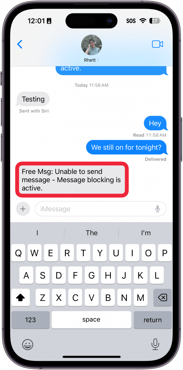 iPhone-Nachrichten-App mit einem roten Kästchen um einen Text, der lautet: 