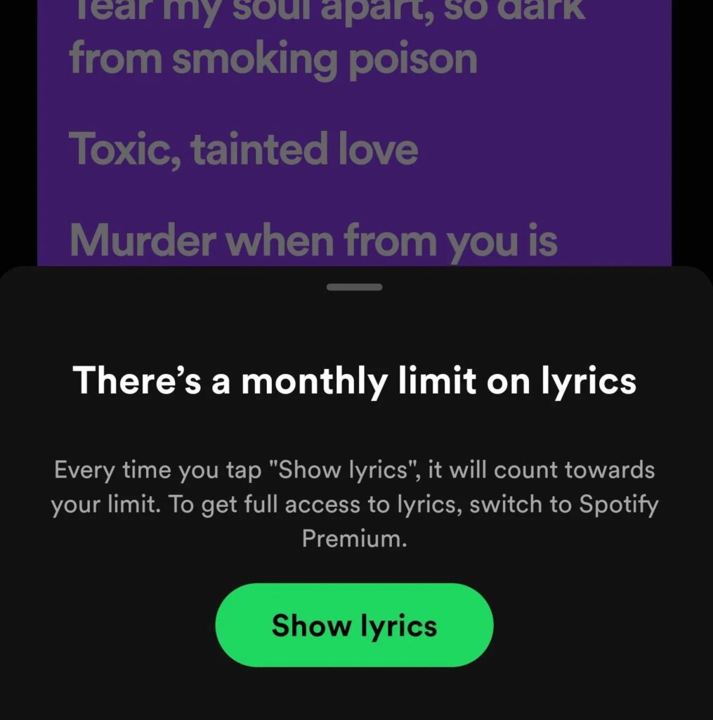 Spotify monatliches Songtext-Limit